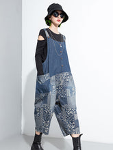 Women Retro Stitching One Piece Casual Jumpsuit
